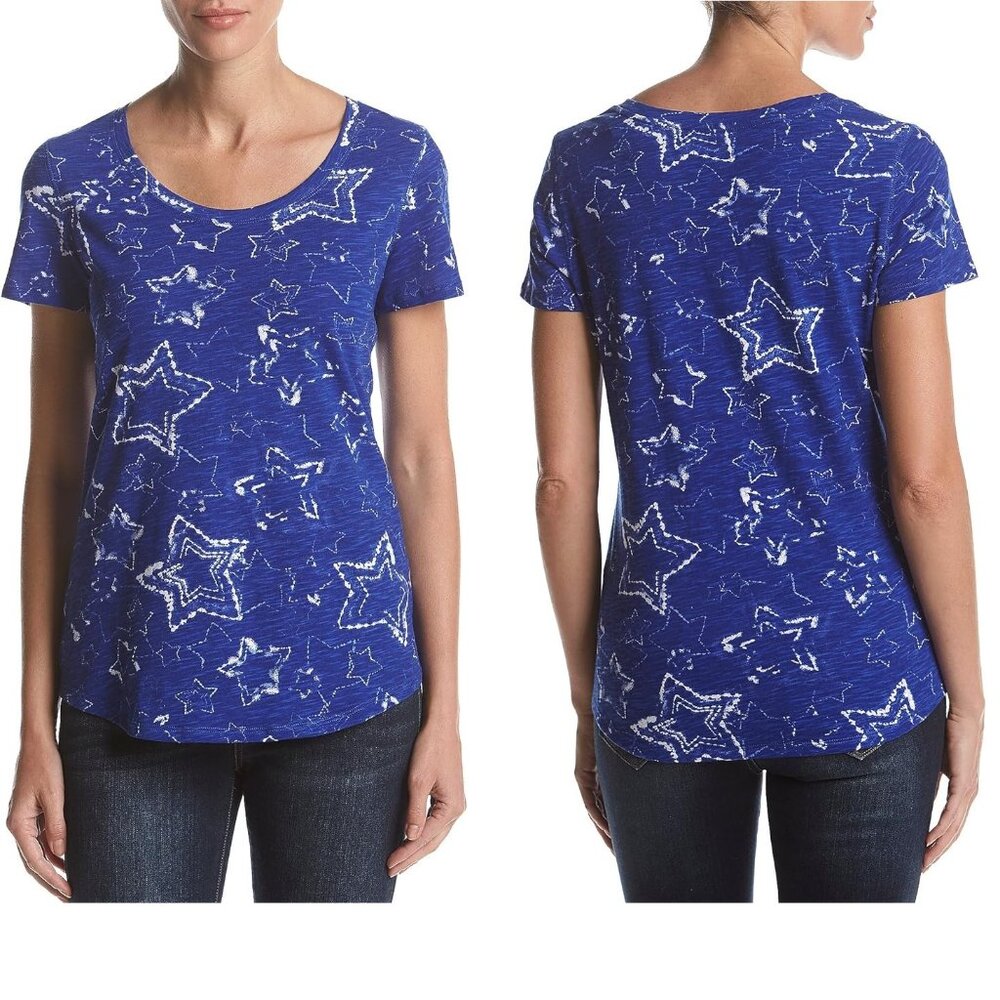 Womens Relativity Blue Star Printed Scoop Neck T-Shirt Size Medium Patriotic NWT